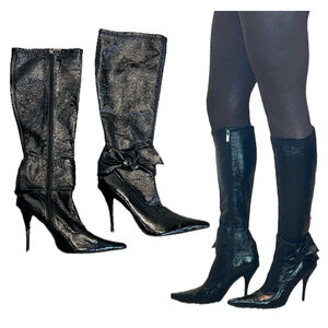 Dollhouse black patent bow knee high high heel boots Sz 10